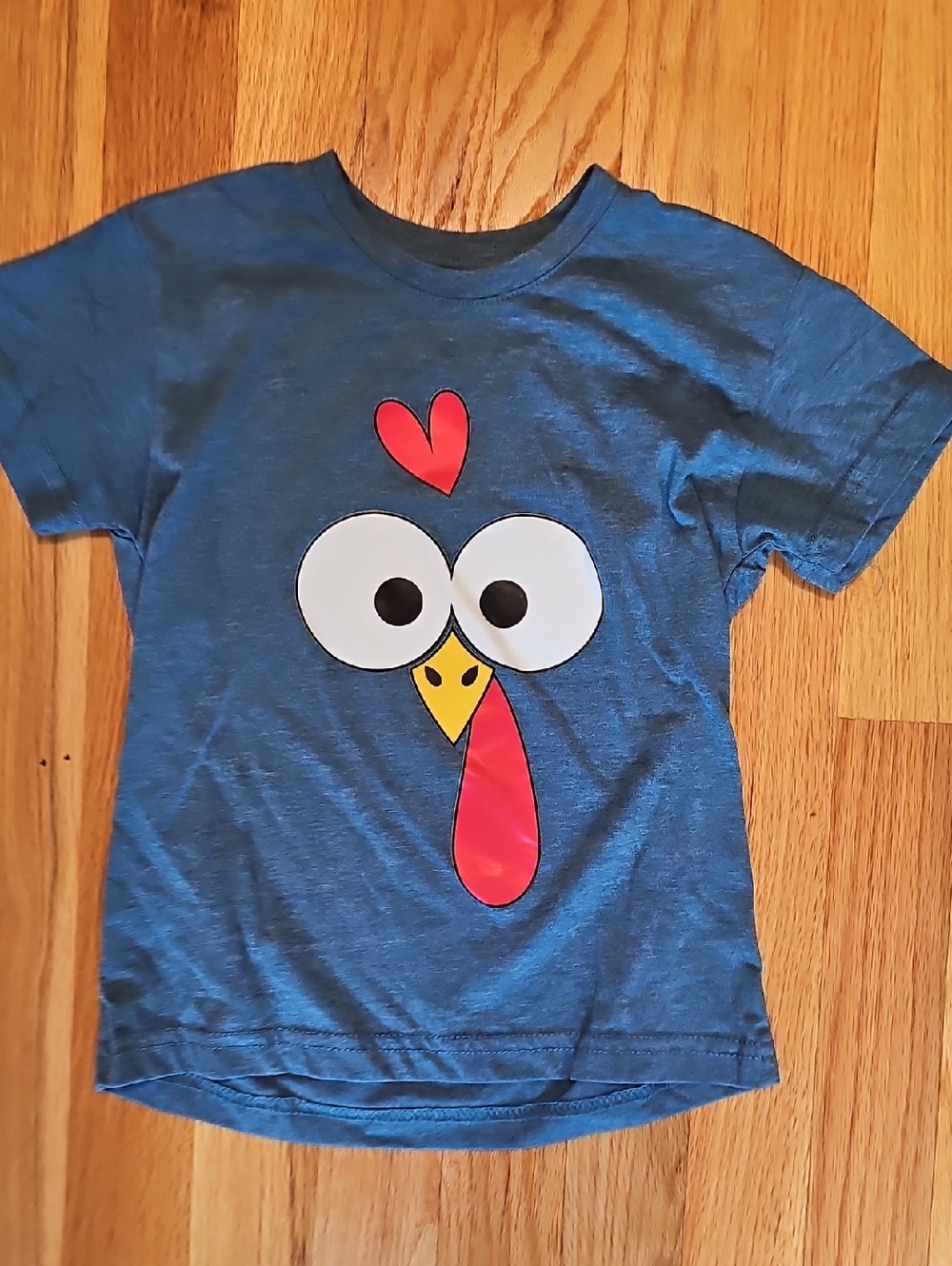 Kids Blue Graphic Turkey Tee - Playful Heart & Eyes Design